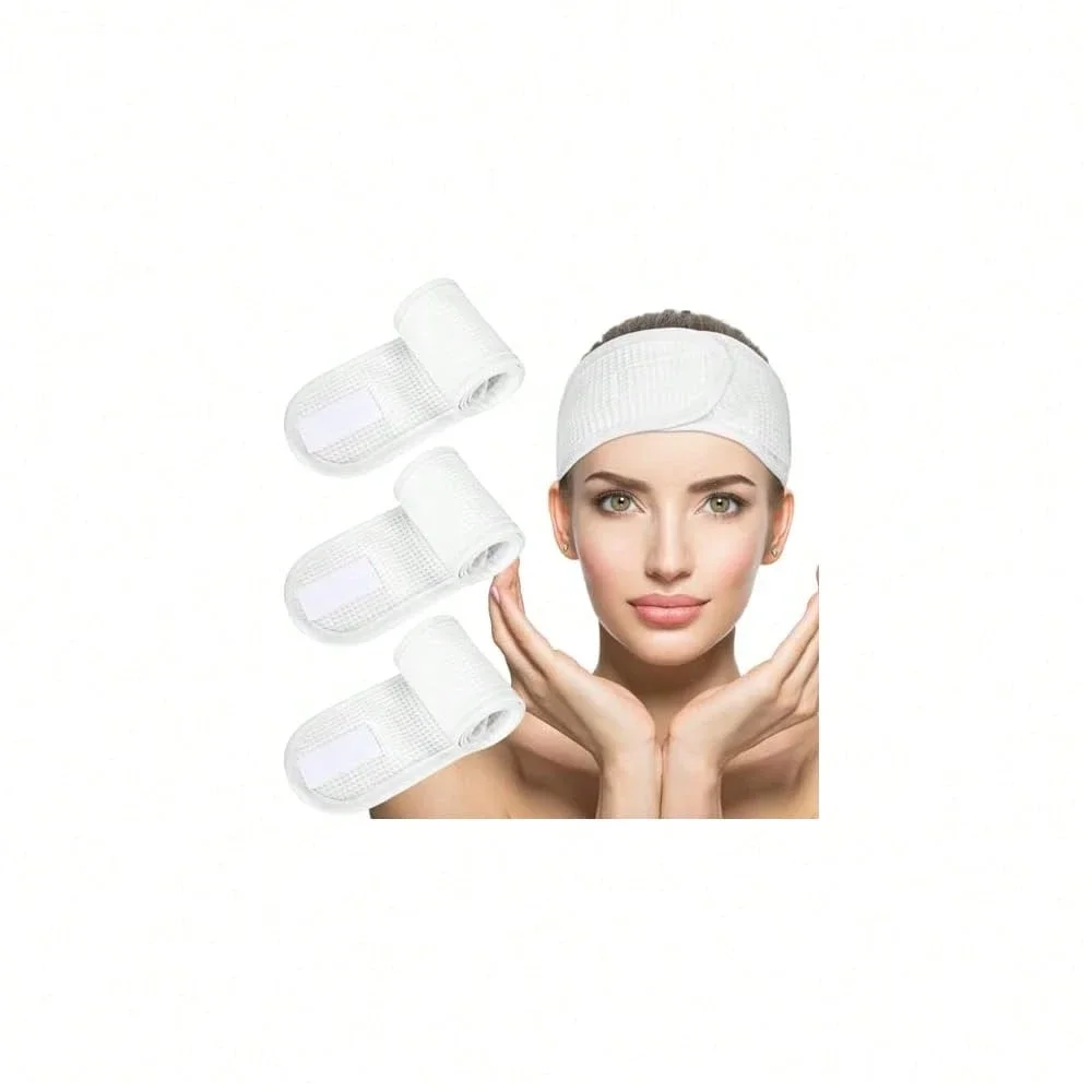 

Набор из 3 белых регулируемых спа-повязок на голову из вафельной махровой ткани для душа, умывания и макияжа