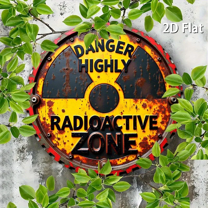 Rustic Radiation Warning Round Aluminum Sign, 