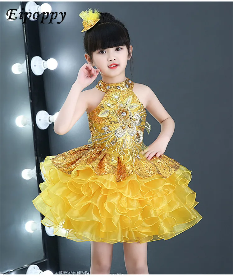 Gonne per bambini mostrano abbigliamento paillettes ragazze vestito da principessa abbigliamento da ballo gonna di filato di danza moderna costume estivo