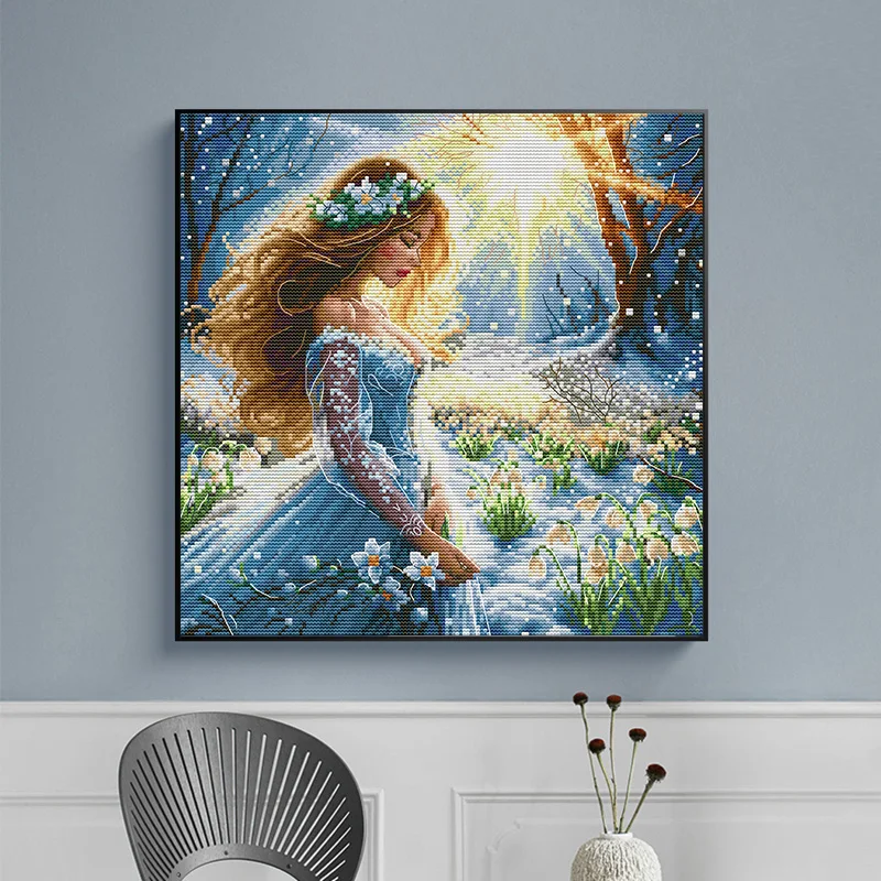 Joy Sunday Cross Stitch Kits DIY Handmade Snow Fairy Pattern Embroidery Needlework DMC Complete Kits Home Room Decoration Gifts image 3