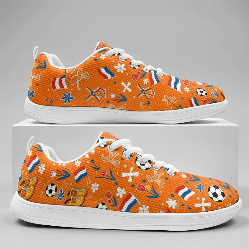 Women's and Men's Red, White, and Blue Striped Windmill Football Fun Print Casual Mesh Shoes All-season lace-up soft-soled non-s view 2
