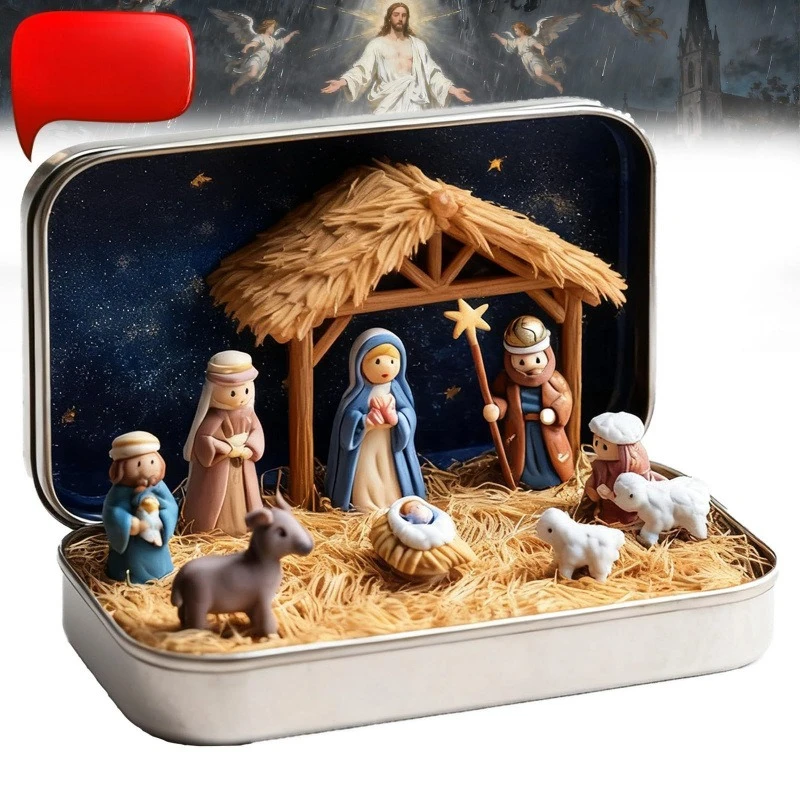 Mini calendario dell'Avvento di Natale Giocattoli in miniatura Set di figurine di presepe Set di presepe di Capodanno Borse cieche per scatola cieca di Natale