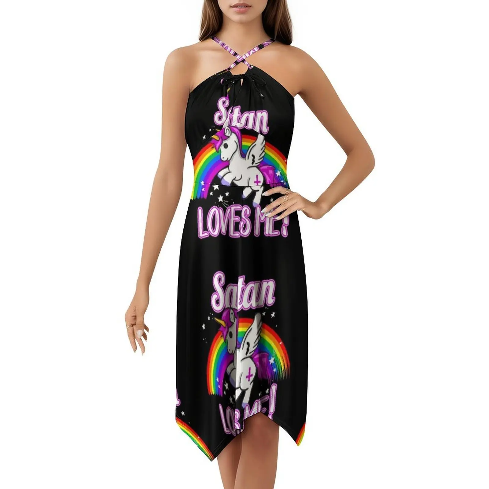 الشيطان يحبني-يونيكورن قوس قزح الدين الصليب الكورية نمط فستان للنساء فستان كاجوال أنيق للحزب أو ارتداء اليومي الشيطان