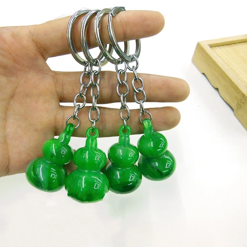 

20Pcs Chinese Gourd Keychain Jadeite Color Gourd Keyring Imitation Jade Key Chain Bag Pendant Jewelry