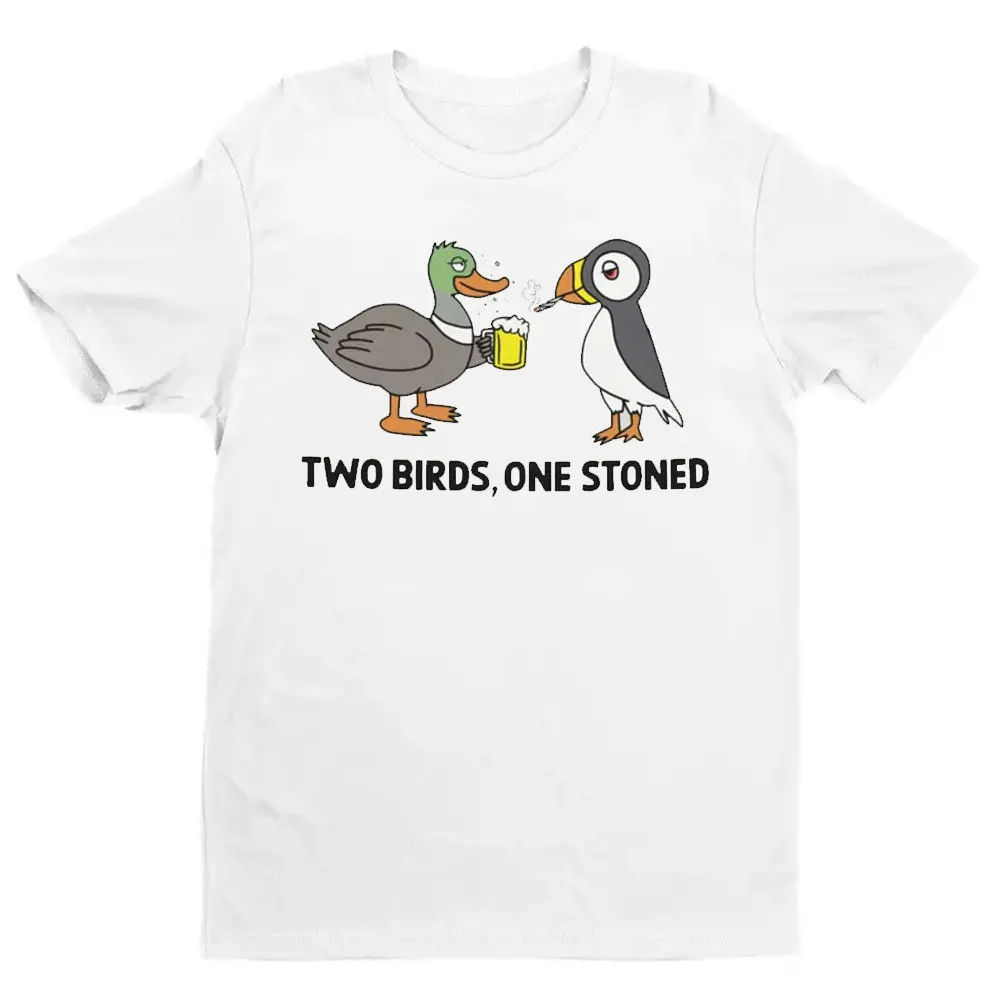 Two Birds One Stoned Funny Unisex Tshirt Bella Canvas Tee Cotton Retro Street Fashion Men's Shirt Short Sleeve Design T Shirt