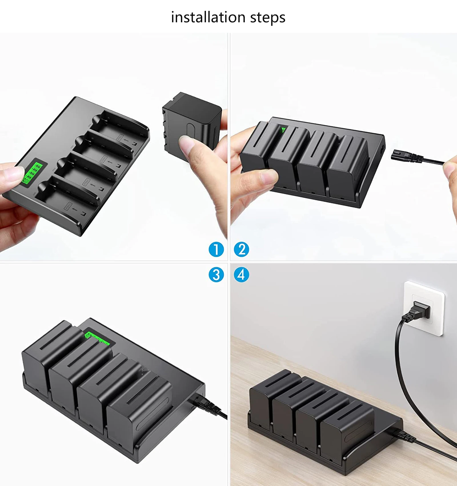 Imagem -06 - Bateria Mais 4-channel Carregador de Bateria para Sony np F970 F960 F550 F570 Qm91d Ccd-rv100 Tru47e Pcs 7800mah Np-f970 Npf960 Npf970