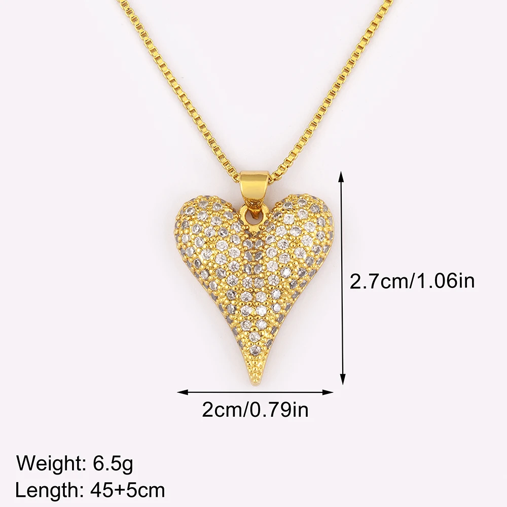 Nidin New Arrival Romantic Heart Shape Elegant Aesthetic Pendant Necklace 2 Styles For Female Male Shine Zircon Jewelry Gifts