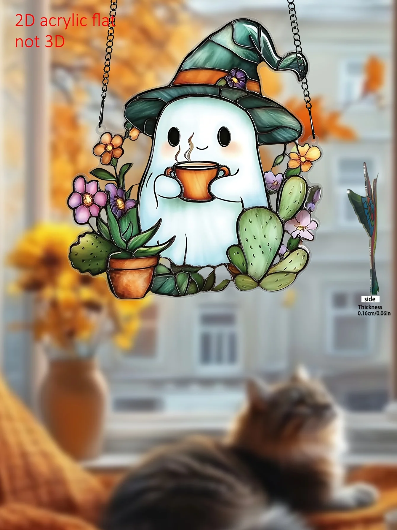 ديكور قوطي مسطح ثنائي الأبعاد لتزيين نافذة الهالوين مع جماليات منزل مسكون، مناسب لتزيين جدران غرفة المعيشة