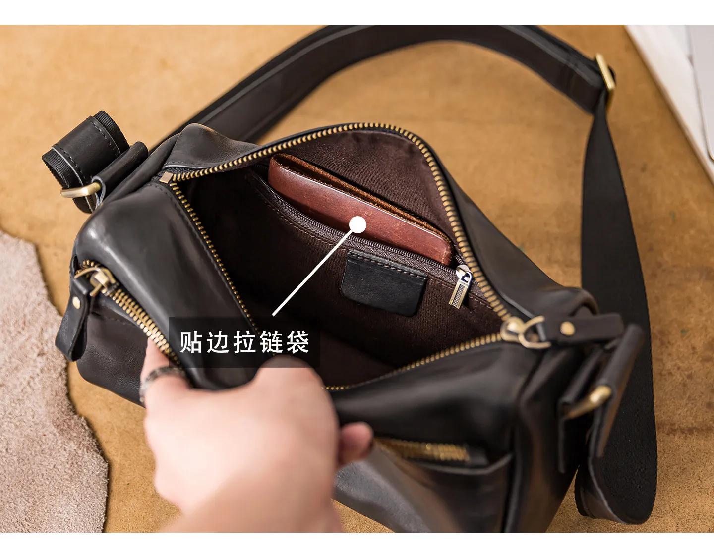 PNDME-Organizer handgefertigte Vintage-Umhängetasche aus echtem Leder für Herren, lässige Pendler-Luxus-Umhängetasche aus echtem Rindsleder. – Detail 4