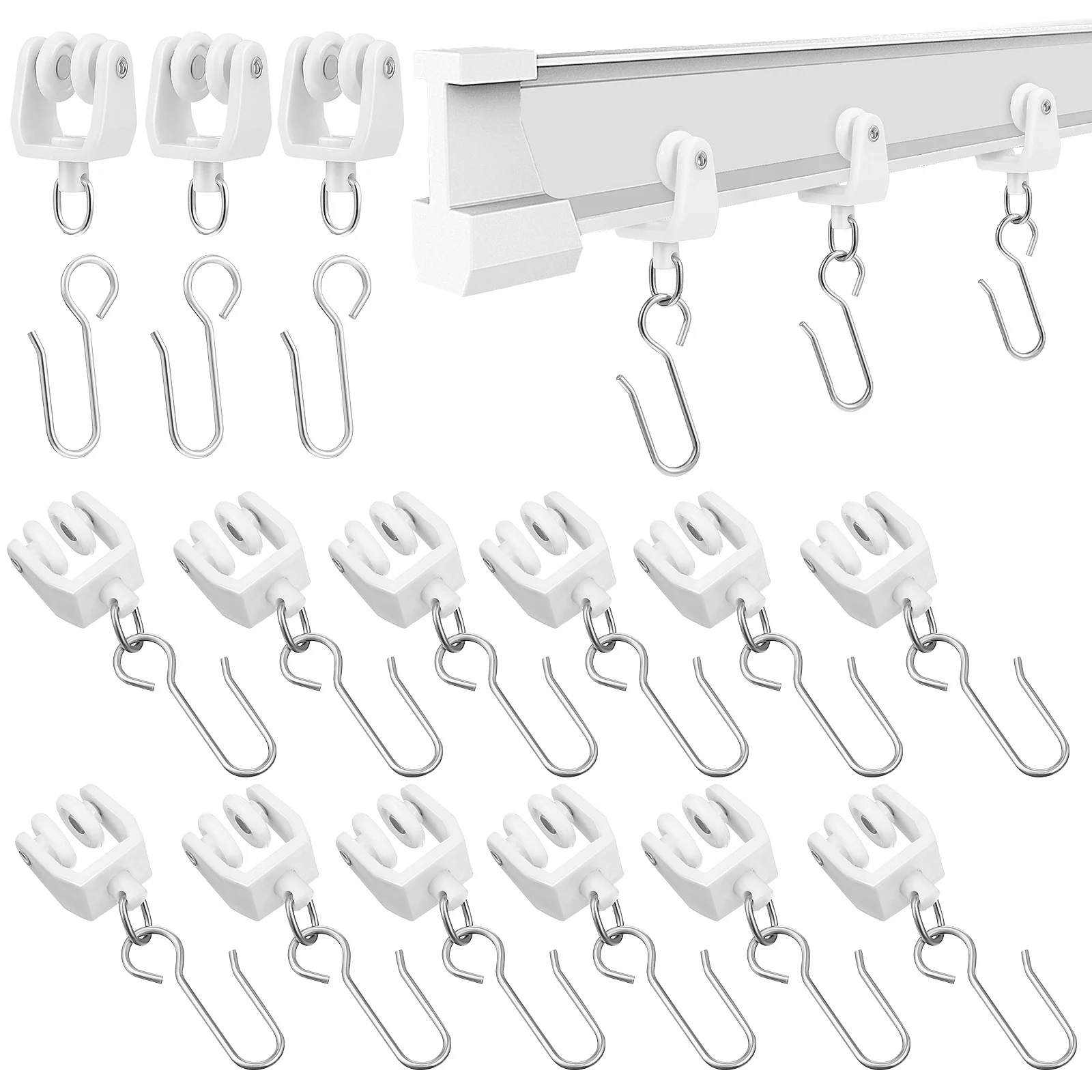 30 قطعة مسار الستارة الطائرات الشراعية السنانير الأسطوانة اكسسوارات البلاستيك الحديد السلس الشريحة للستائر الستائر الستار المسار الطائرات الشراعية #4