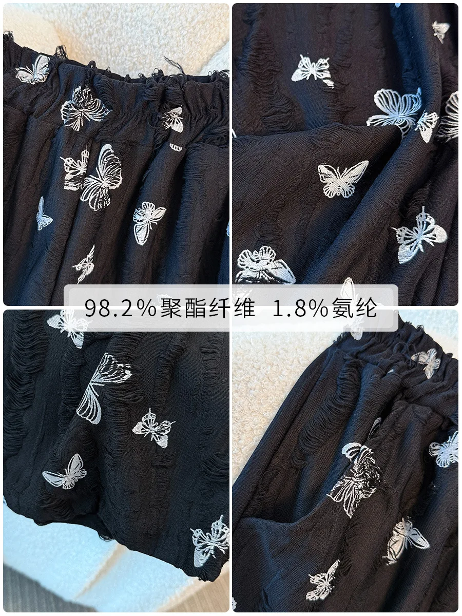 150 kg Plus Size Damen Hip 150 Herbst Schmetterling Stickerei Hohe Taille Weites Bein Hängende Freizeithose Schwarz 5XL 6XL 7XL 8XL 9XL