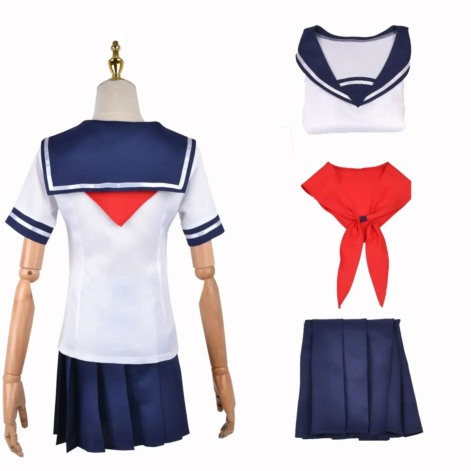 Yandere Simulator Ayano Aishi Cosplay Costumes Game Anime JK Uniform Outfit Sailor T-shirt with Skirt Black Wigs Set Party