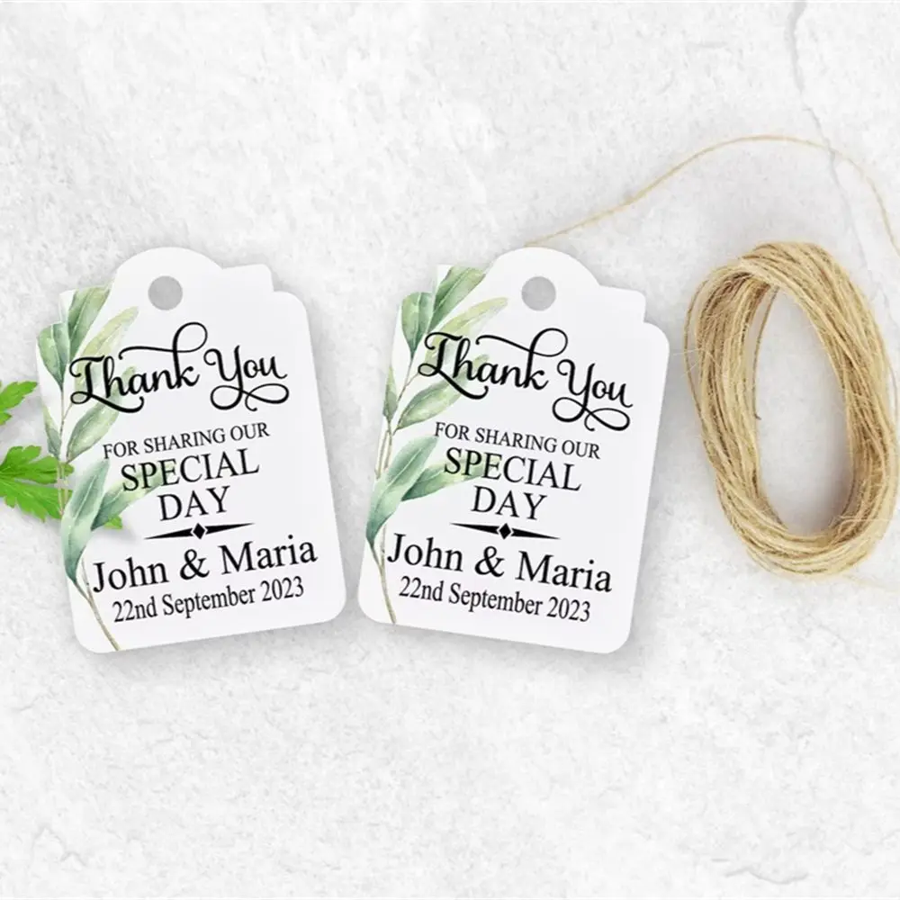 50 Personalized Greenery Wedding Favour Tags, Thank You for Sharing Our Special Day, Flower Labels, Glass bottle decorations, Pa