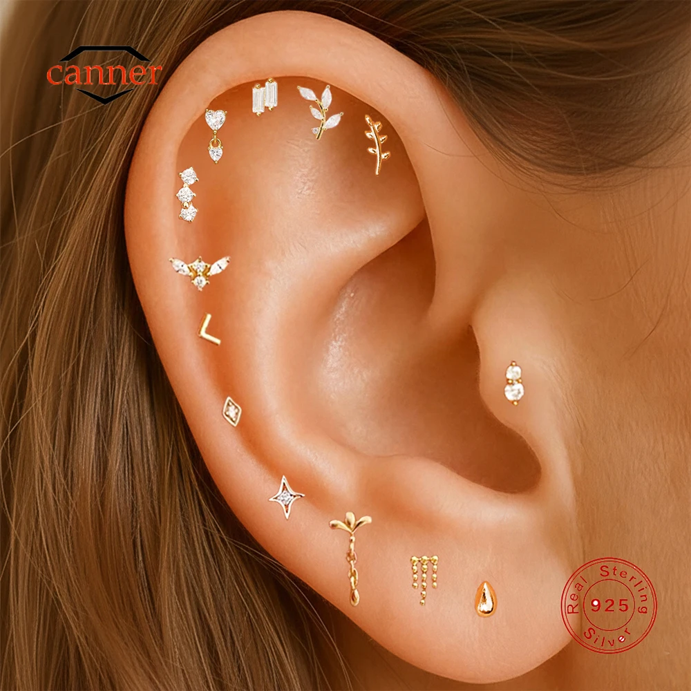EINDOSER 1 STÜCK 925 Sterling Silber Vierzackigen Stern Flachkopf Punktion Ohr Knochen Nagel Für Frauen Ins Stud Ohrring aretes para mujer