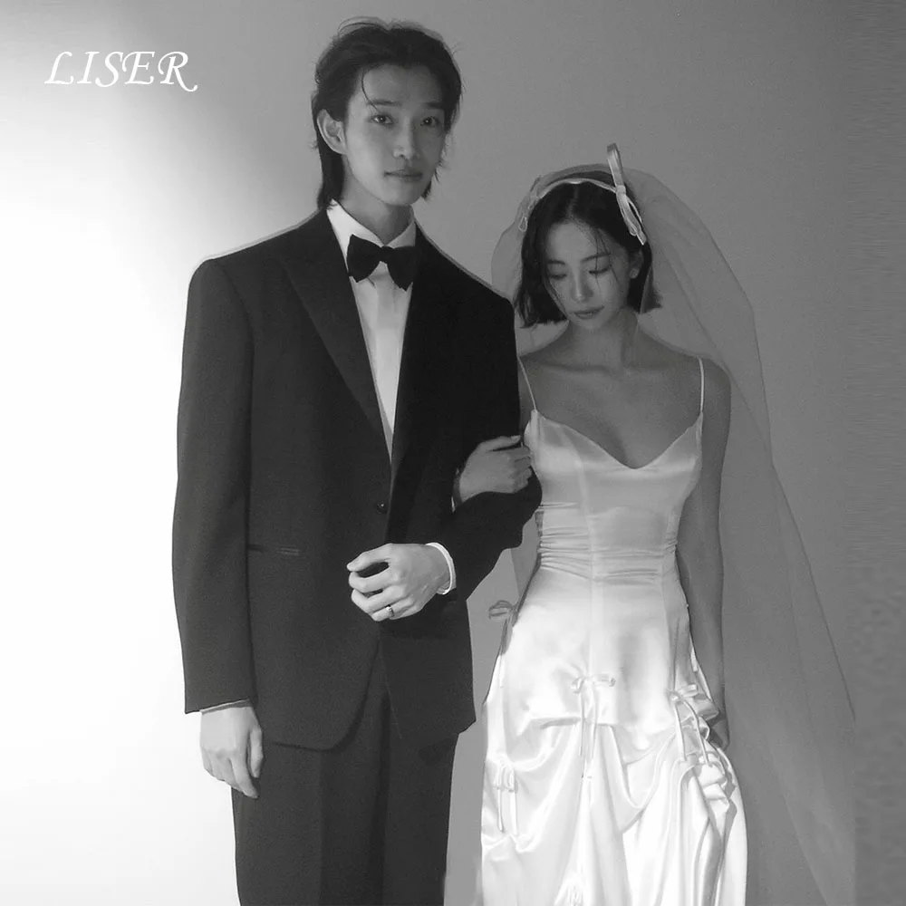 Liser Sweetheart A-Line Korea Wedding Dresses Ribbons Silk Satin Photo Shoot 웨딩드레스 Elegant Bridal Gowns Customized Corsets
