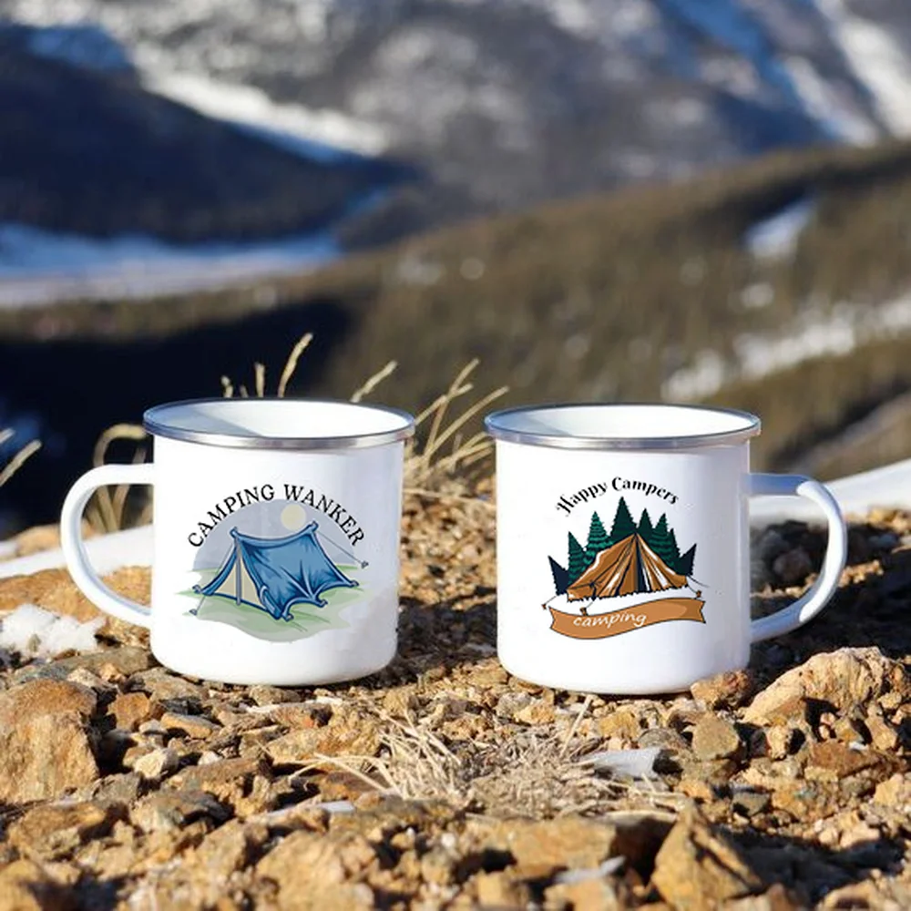 Adventure Camping Enamel Mugs Vacation Outdoor Travel Water Cups Camping Bonfire Party Beer Drink Milk Coffee Mug Camper Gifts