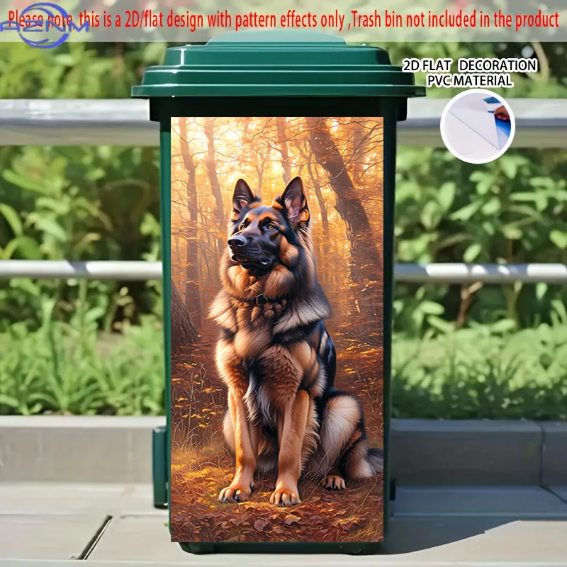 2D Flat Printing 1pc 2D Pattern Printed Kitchen Trash Can Sticker xcm Autumn Forest Loyal Dog Gazing Themed Kitchen Home Decor