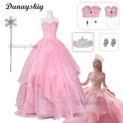 Glinda Wicked Cosplay Costume Disguise Adult Women Pink Dress Halo Roleplay Female Dresse Outfit Halloween Carnival Customized