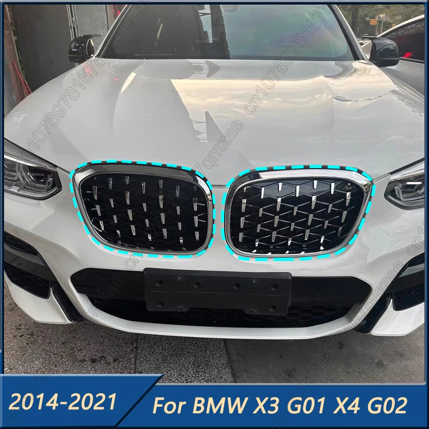 

2 шт. передняя решетка для почек, глянцевая черная замена для BMW X3 G01 X4 G02 2017-2021, гоночные грили, аксессуары в стиле Diamond Meteor