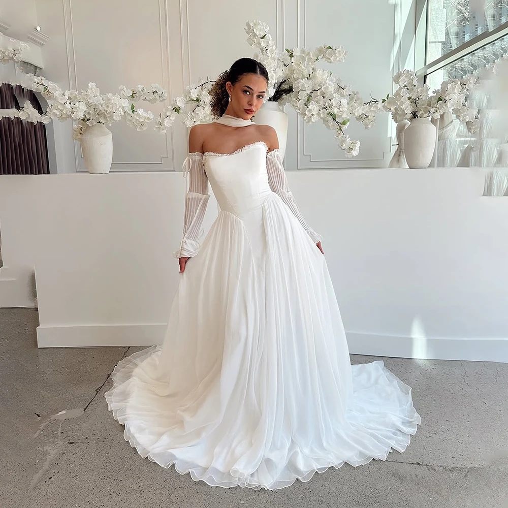 

Customized Wedding Dresses A-Line Backless Zipper Evening Gowns 3/4 Sleeve свадебное платье vestido de novia