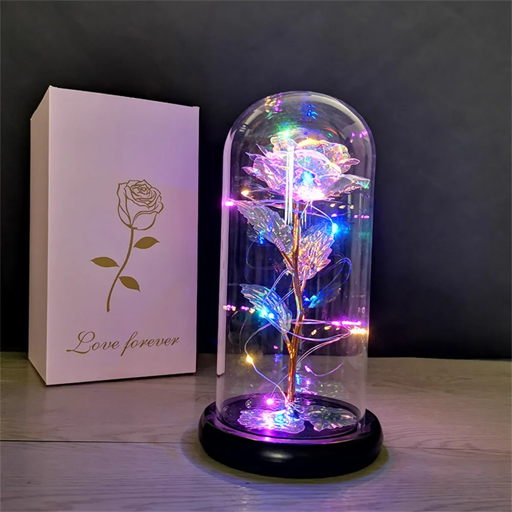 Led Galaxy Rose Eternal 24k Gold Foil Flower With String Lights & Box Artificial Flower Gift Valentine'S Day Gift For Women Girl