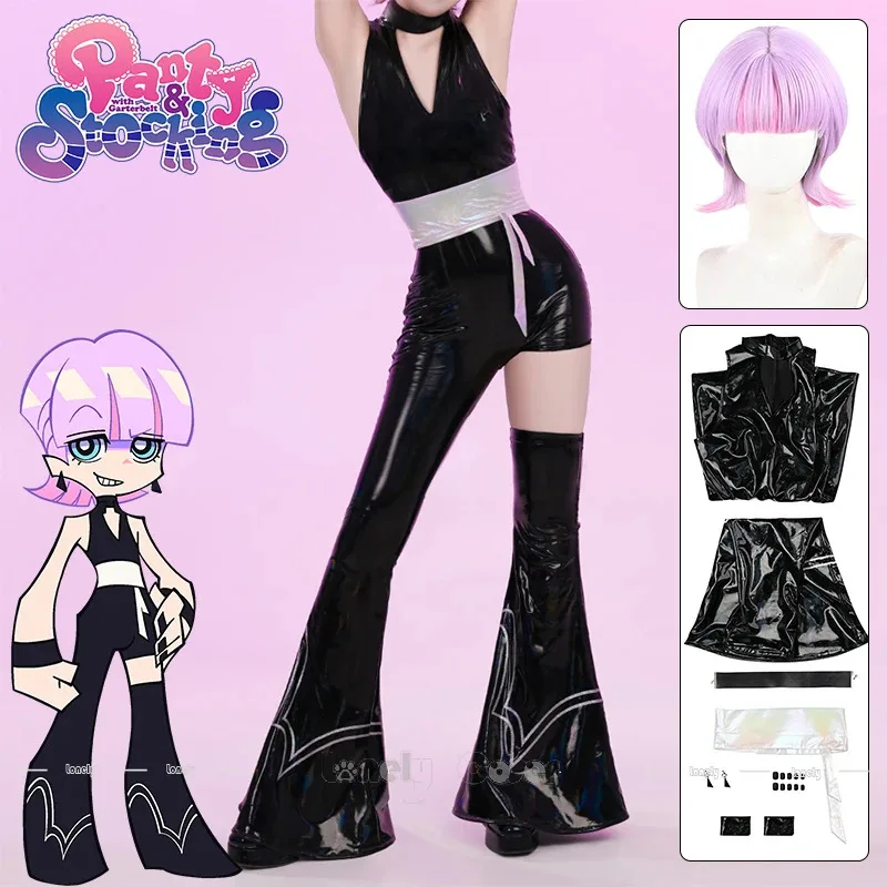 lili-123anime-新しいパンティ-ストッキングガーターベルト付きポリウレタンコスプレ衣装ウィッグボディスーツイヤリング小道具女性ガールズパーティー