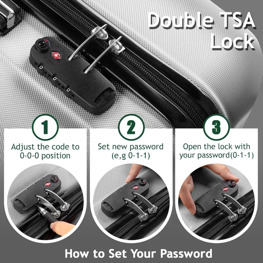 

Luggage Set of 3 Hardside Carry on Suitcase Sets with Spinner Wheels & TSA lock, Portable Lightweight ABS Luggages for Travel