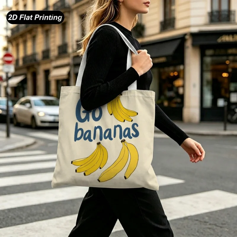1PC【Tote Bag】2DFlat-effect large-capacity tote bag，Banana print，Suitable shopping/Shopping/Daily Commute，Increase sense of h