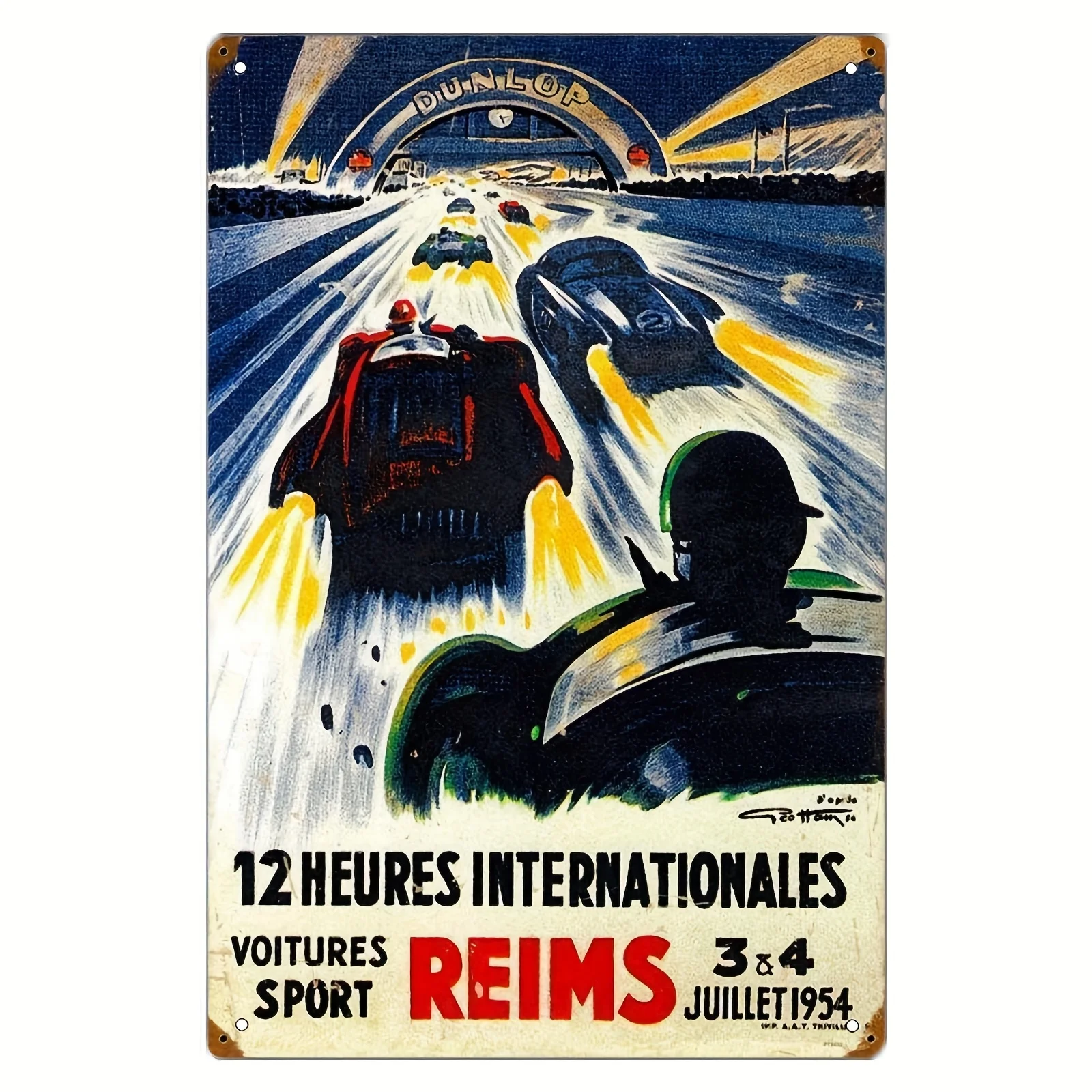 Classic Reims Racetrack Vintage Tin Sign,  Oblong Horizontal Wall Decor, Retro Racing Poster Frame for Garage, Bar, and Home De