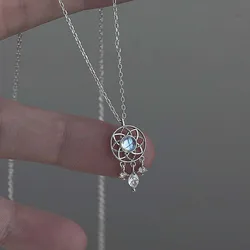 Fashion Silver Color Dream Catcher Zircon Pendant Necklace for Women Couples Vintage Tassel Moonstone Charm Necklace Jewelry