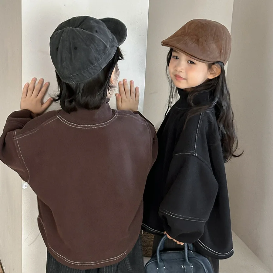 سترة ذات ياقة مدورة سميكة بغرز علوية شتوية للفتيات والأولاد والأطفال متينة ومطابقة تمامًا وعصرية ومريحة #4