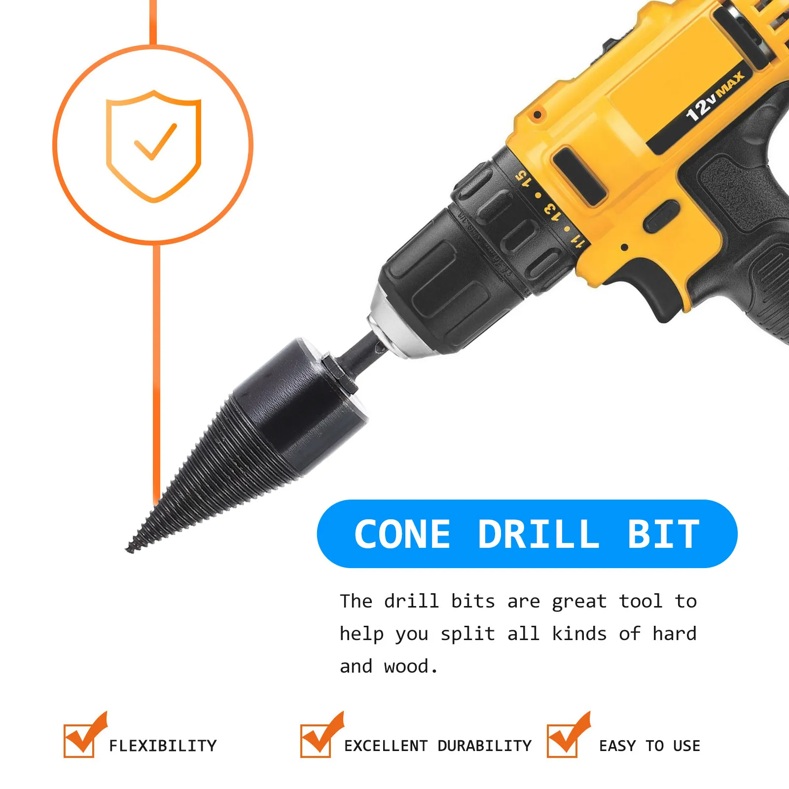 Heavy Duty Wood Splitting Cone Drill Bit Set – 3pcs Hardened Steel Anti-Skid for Firewood & Woodworking