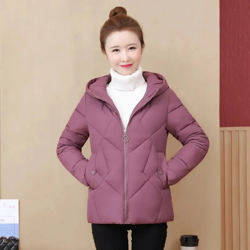 Hooded Cotton-Padded Women\'s Jackets 2022 New Winter Coat Slim-Fit Cotton-Padded Middle-Aged Female\'s Short Quilted Jacket