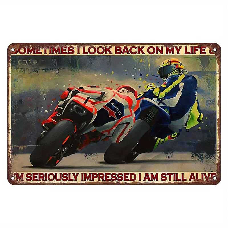 Vintage Motorcycle Racing Metal Sign - Retro Wall Art with Inspirational Quote, Rustic Iron Poster for Home Decor, Perfect Garag