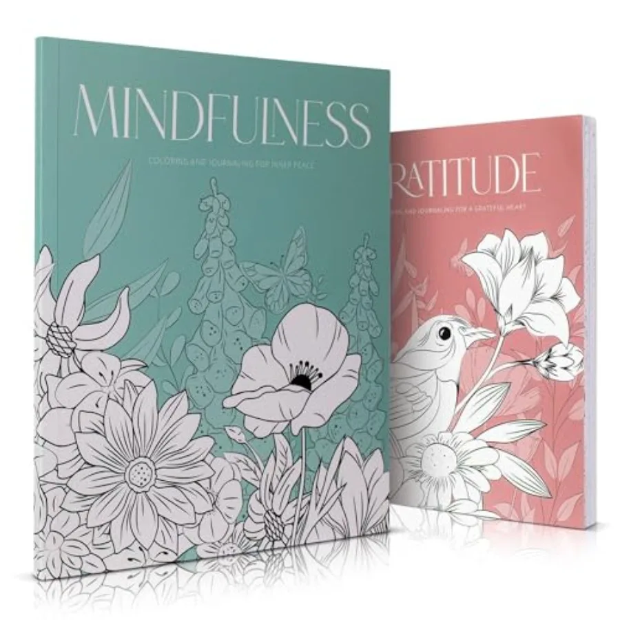 

Beautiful Adult Coloring Book Set of 2 for Relaxation - Gratitude and Mindfulness Books with Inspirational Quotes Making it a G