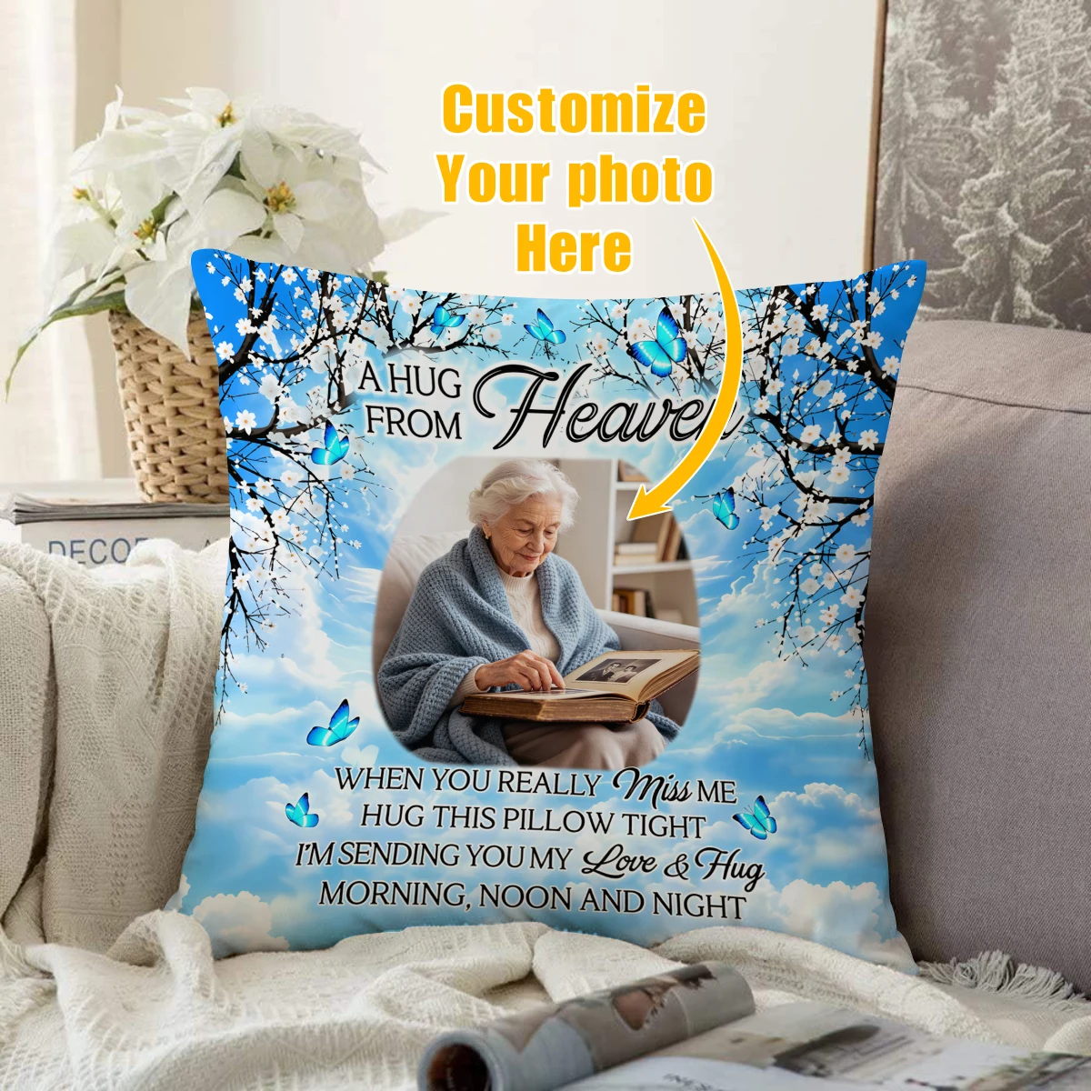 1pc personalized photo customization emotional quotes single-sided printed cushion cover pillowcase, customized home decoration