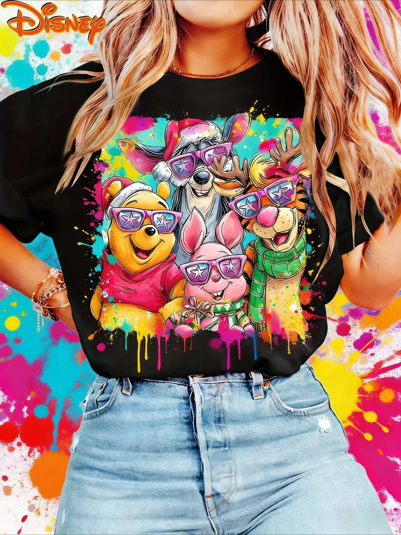 

Women's Disney Winnie The Pooh Family Christmas T Shirt Men Cotton Tee O-Neck Casual Oversize Short Sleeve Streetwear Vintage