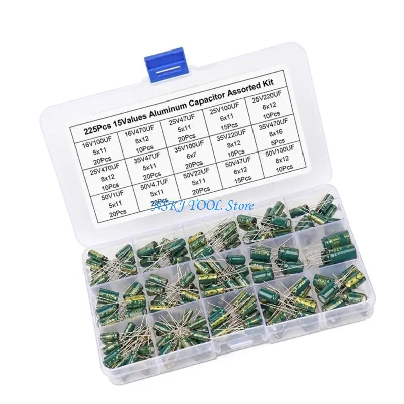 L8RC 15 Value Assorted Aluminum Capacitors 225pcs for TV Radio Game Consoles Repairs