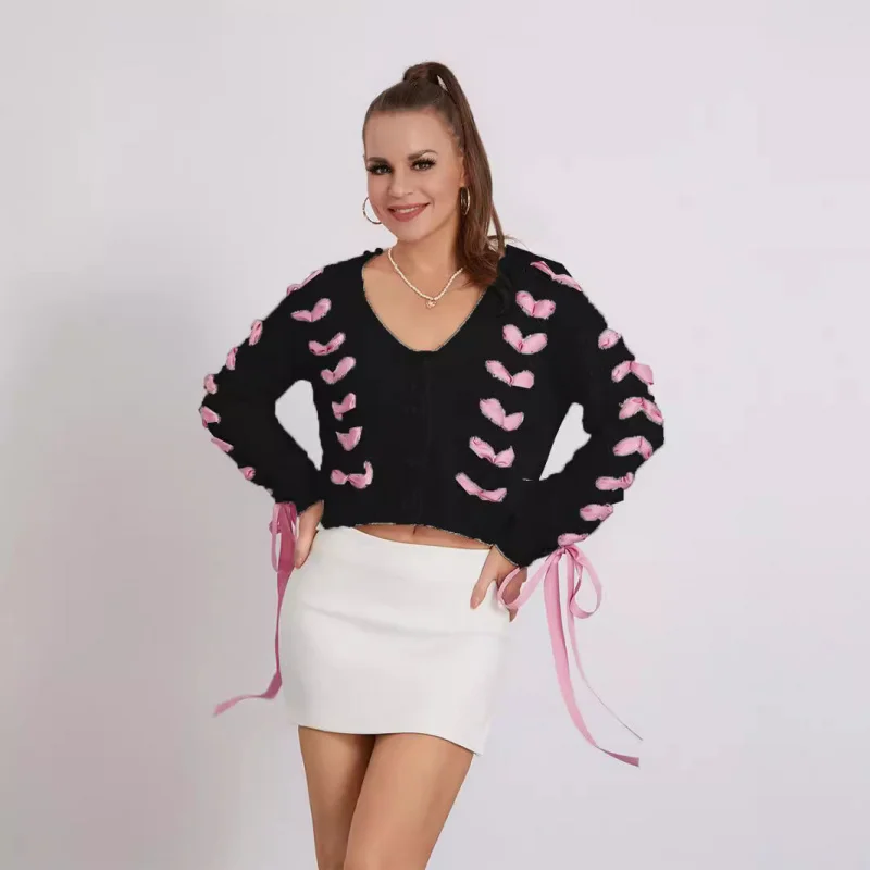 

Autumn Winter New European American Lace-up Hollow Knitted Cardigan Loose Casual Sweater Coat Women