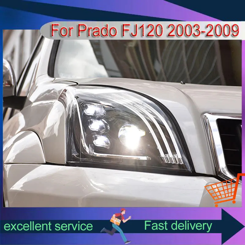 Car For Toyota 2003-2009 Prado LC120 Headlights Upgrade DRL LED Maybach Style DRL Front Lamp Projector Lens Auto Accessories