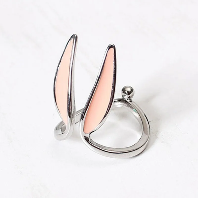 Fashion Cute Pink Rabbit Open Rings For Women Lovely Animal Bunny Ears Opening Finger Cuff Girls Jewelry Gifts Anillo