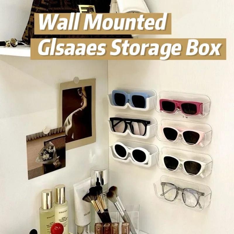 High End Glass Display Cabinet Glasses Storage Box Wall Mounted Perforated Free Sunglasses Storage Rack Sunglass Home Tidying