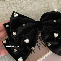 2025 Women Autumn and winter new original handmade gold velvet black oversized bow hairpins