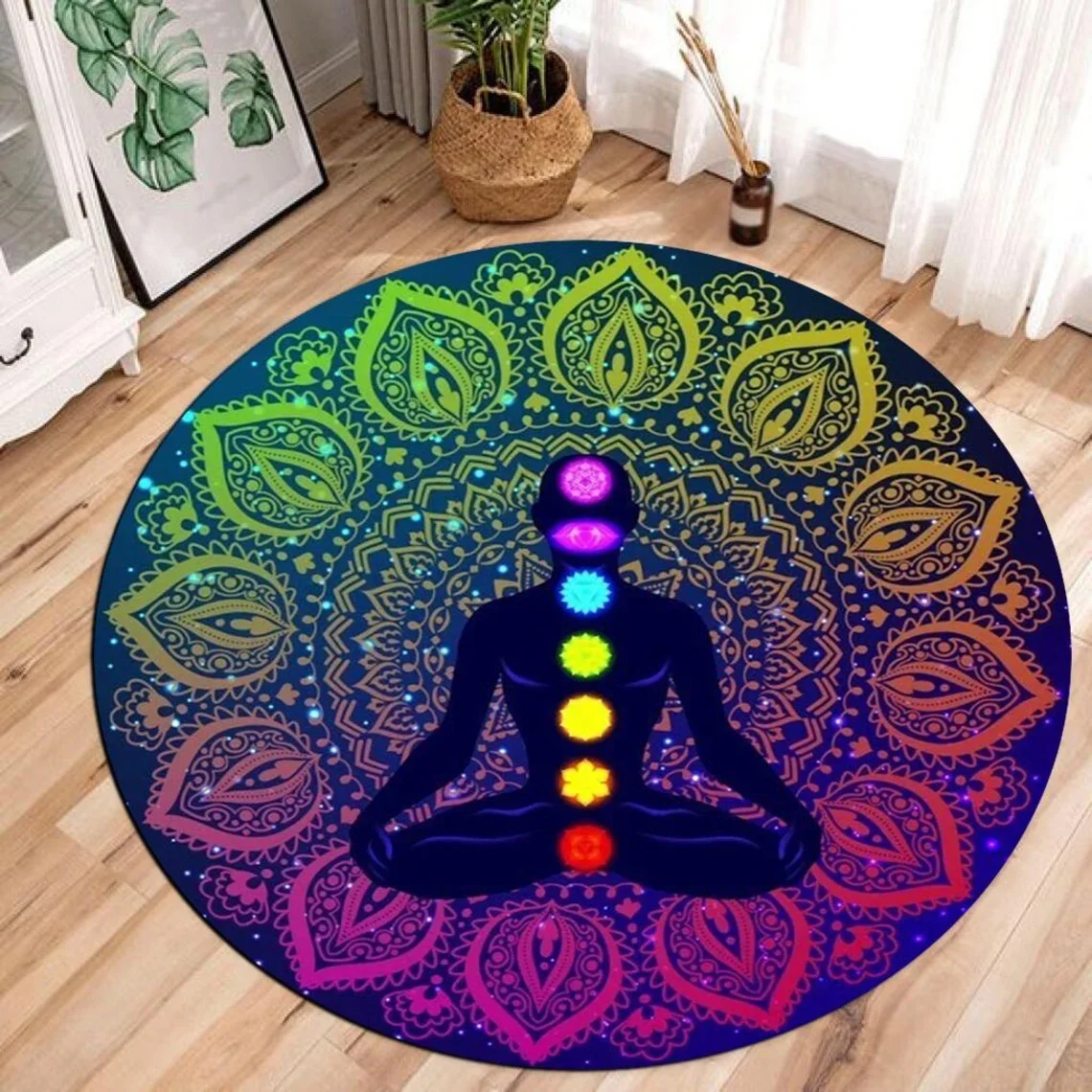 7 Chakra Meditation Rug for Living Room Decor Lounge Balcony Sofa Mat Bedroom Soft Rug Swivel Chair Mat Kids Gift