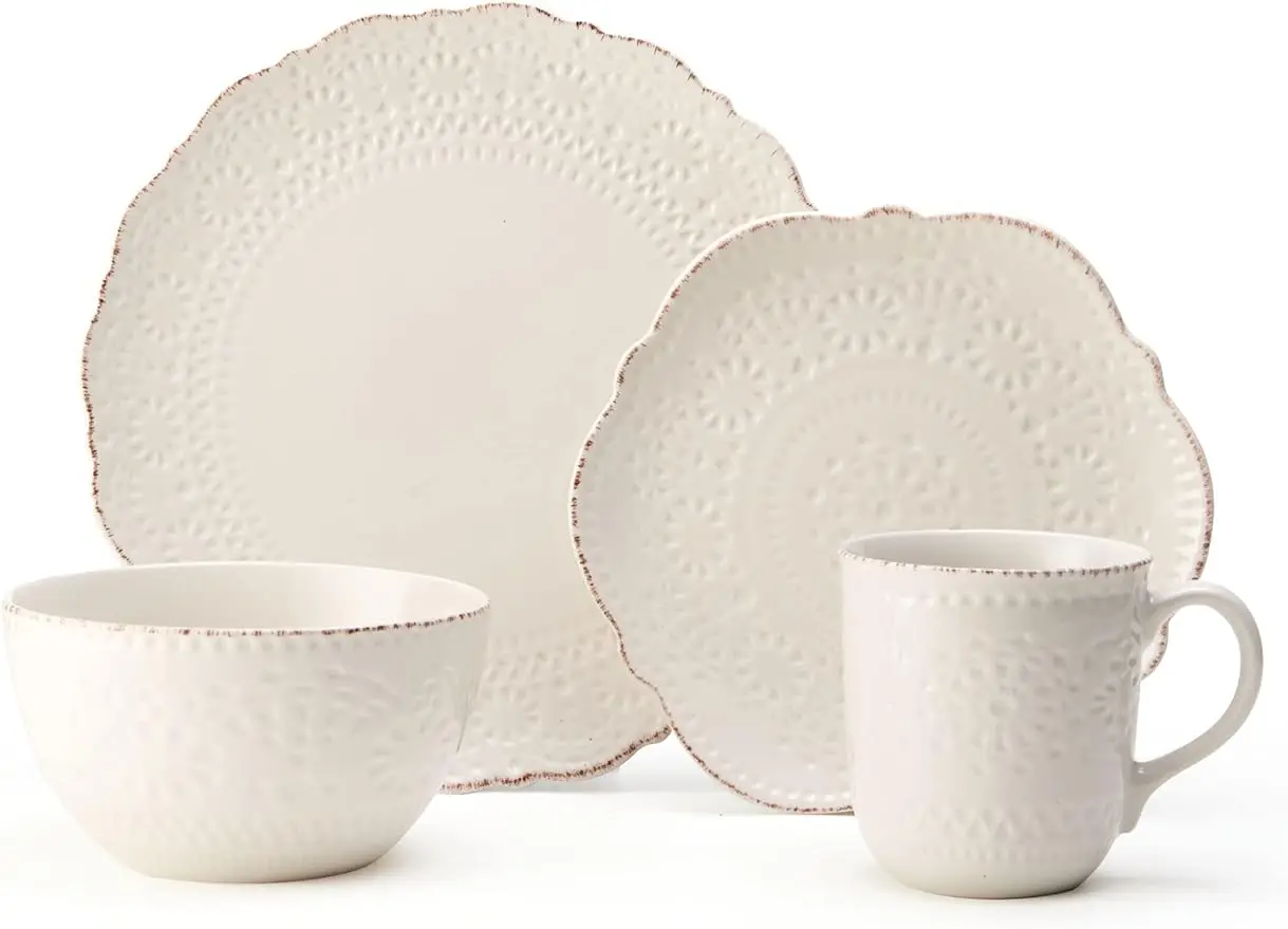 5143149 Chateau Cream 16-Piece Stoneware Dinnerware Set Service for 4 Off White