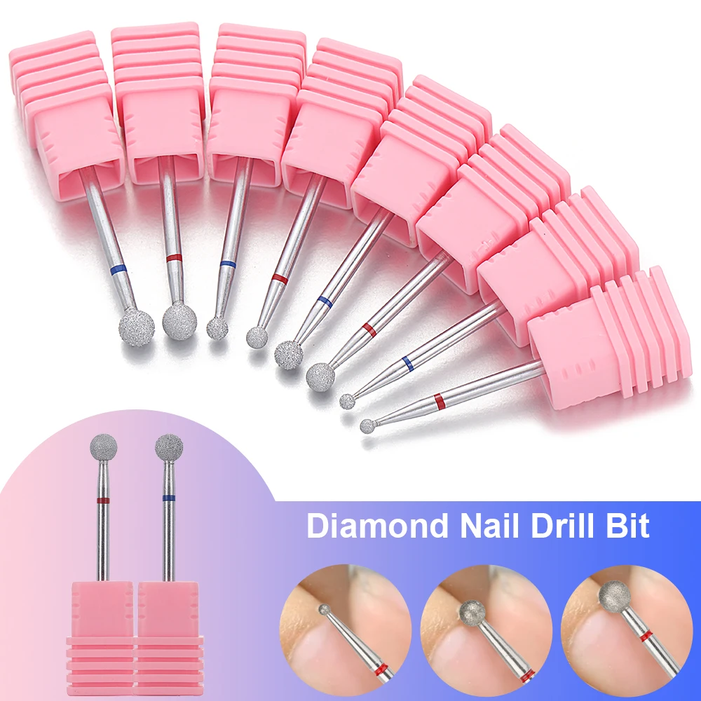 Cuticle Removal Diamond Nail Drill Bits –Ball Shape 2.3mm/3mm/4mm/5mm Grinding Head Manicure & Pedicure Sanding Heads