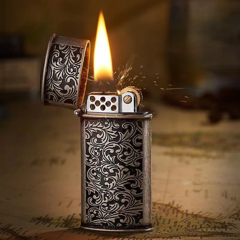 

Retro Three-dimensional Carved Tang Grass High-end Lighter Metal Outdoor Portable Lighter Cigarette Accessories Men's Gift