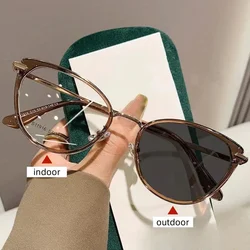Intelligente meekleurende anti-uv-zonnebril dames heren luxe kleur veranderende Cat Eye-frame afgewerkte minus bril op sterkte