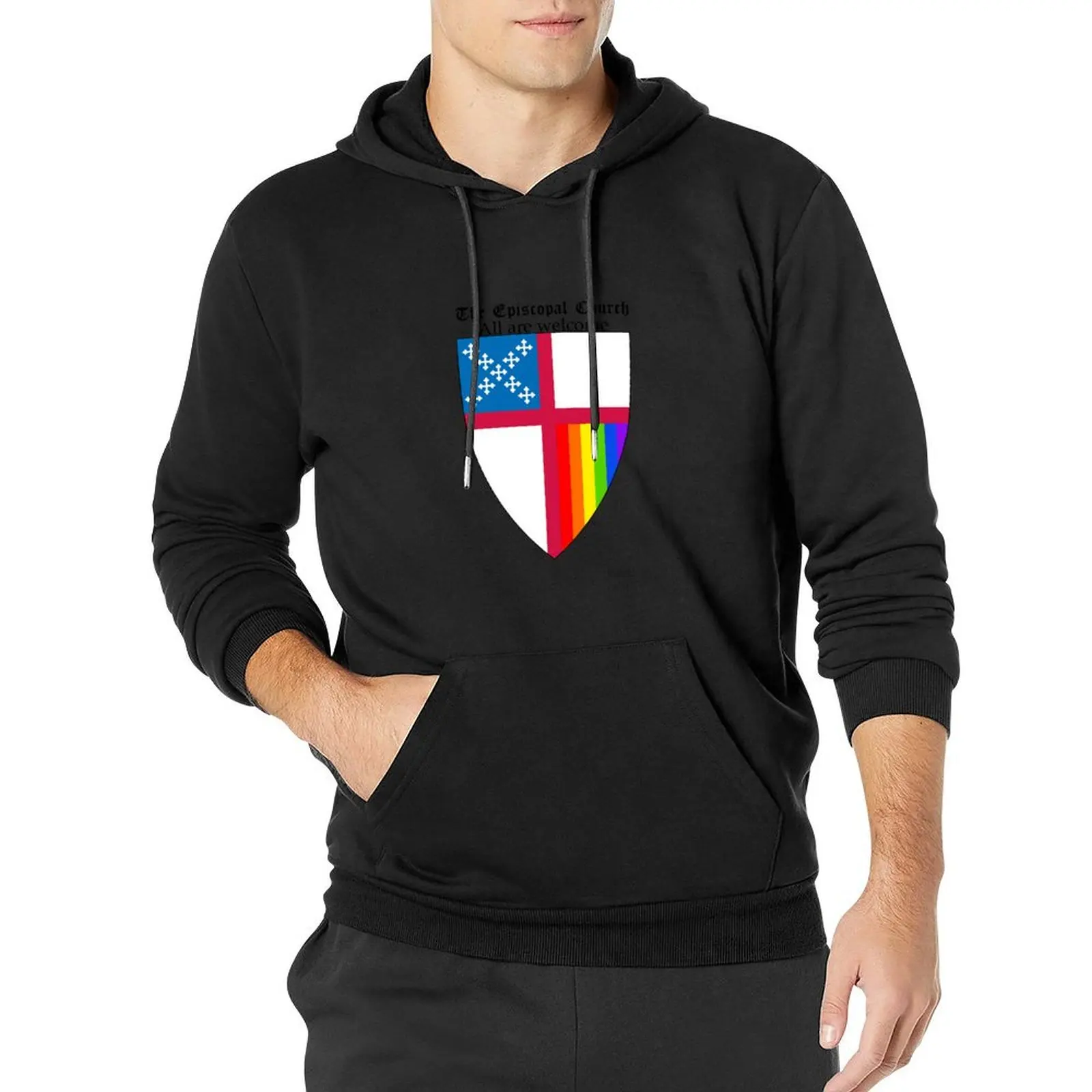 Episcopal Church Shield with Rainbow Pride Vertical Stripes 1 Pullover Hoodie fashion men japanese hoodie