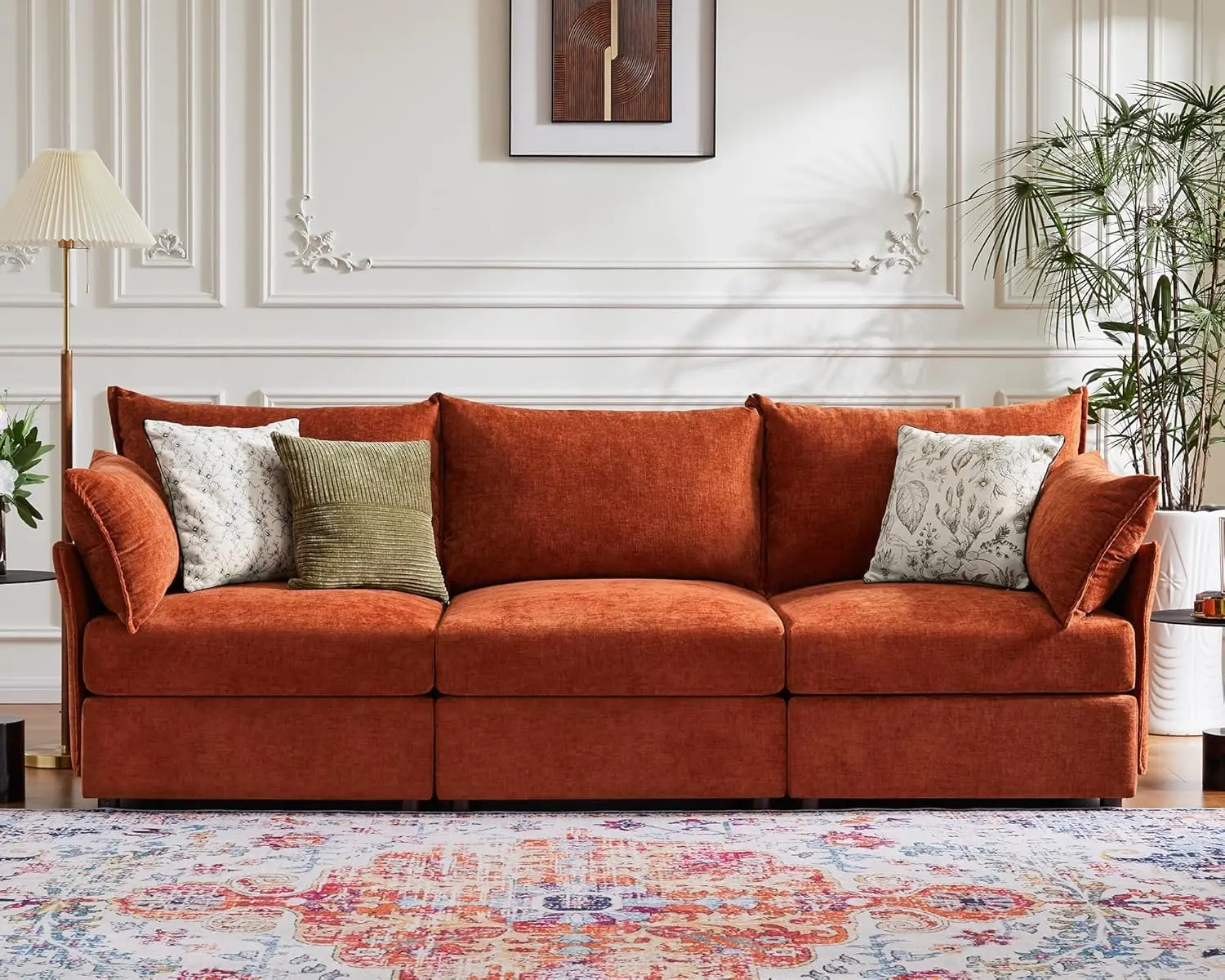 Oversized 3-Seater Modular Sofa With Removable Chenille Cover, Deep Seat & High Back For Living Room Office Apartment,Customized